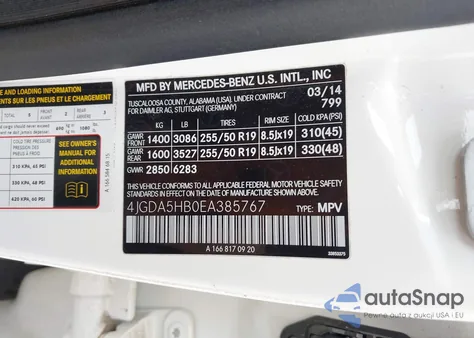 2014 Mercedes-Benz Ml 350 4Matic from USA, damaged, VIN 4JGDA5HB0EA385767